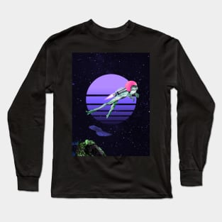 Flying Frog with a Rocket in the Space Galaxy - Vaporwave Long Sleeve T-Shirt